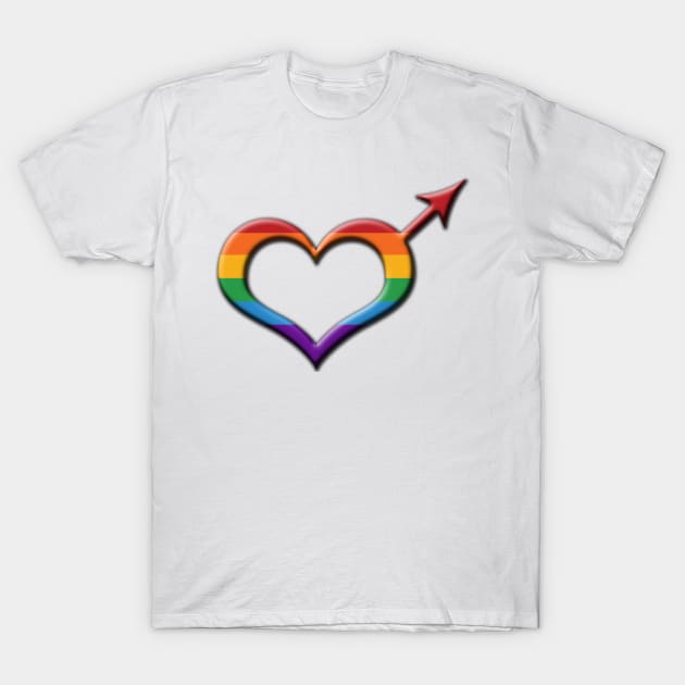 Rainbow Colored Heart-Shaped Gay Pride Male Gender Symbol T-Shirt by LiveLoudGraphics